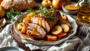 Recette de rôti de porc moutarde miel et pommes pour 10 personnes