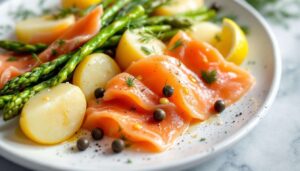 Salade de pommes de terre, d’asperges et de saumon fumé