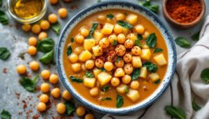 Recette du potage pois chiches, pommes de terre et épinards