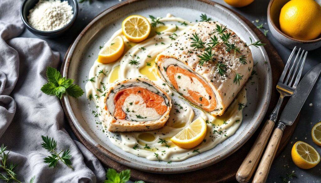 Terrine aux deux poissons (saumon–cabillaud) : cuisson douce au bain-marie, tranche parfaite