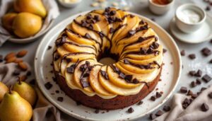 Gâteau poires, amandes et chocolat noir : extra-moelleux et prêt en 30 minutes