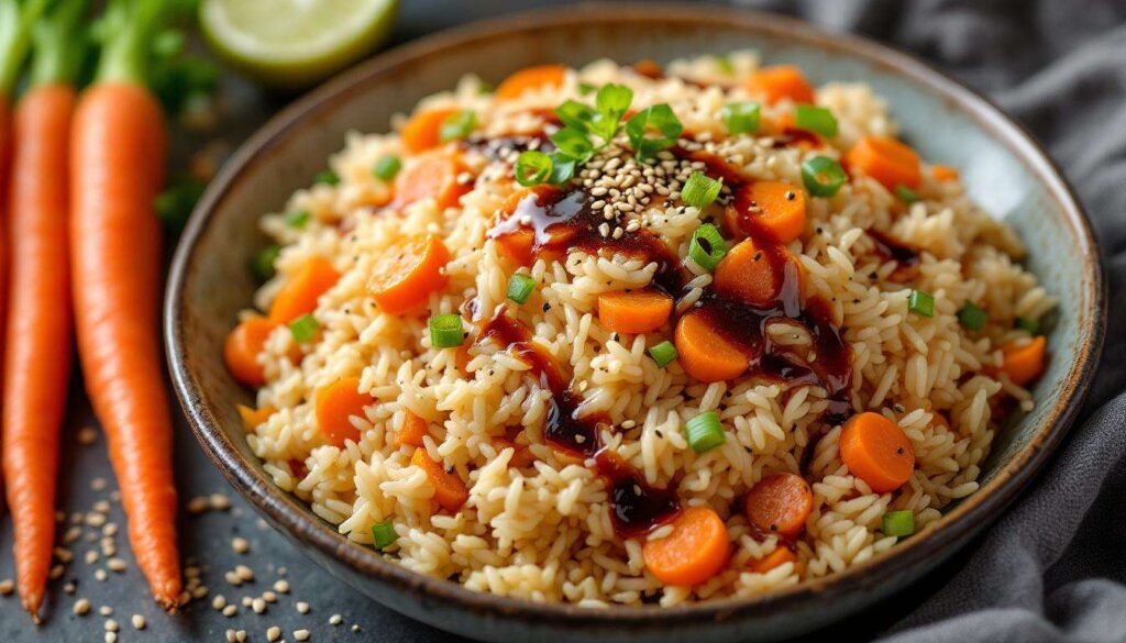 Je cuisine ce riz sauté carotte-poireau à la sauce soja dès que je veux un dîner healthy express