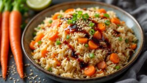 Je cuisine ce riz sauté carotte-poireau à la sauce soja dès que je veux un dîner healthy express