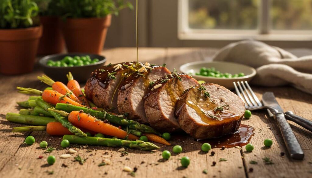 Mignon de porc au balsamique et légumes croquants : recette gourmande de printemps
