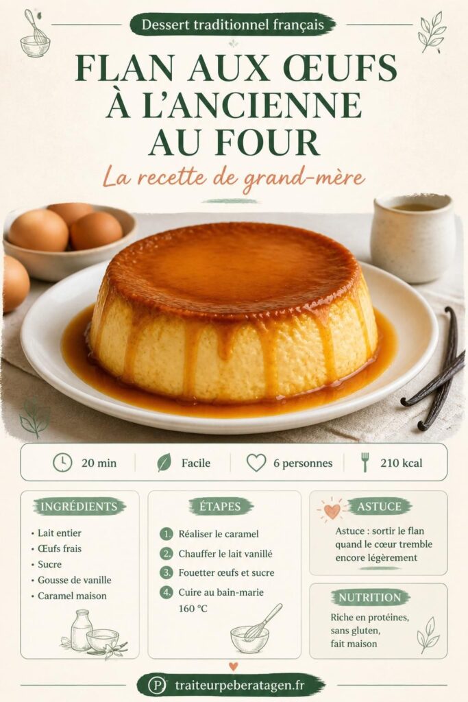 Flan aux œufs à l'ancienne au four, caramel maison coulant, recette de grand-mère