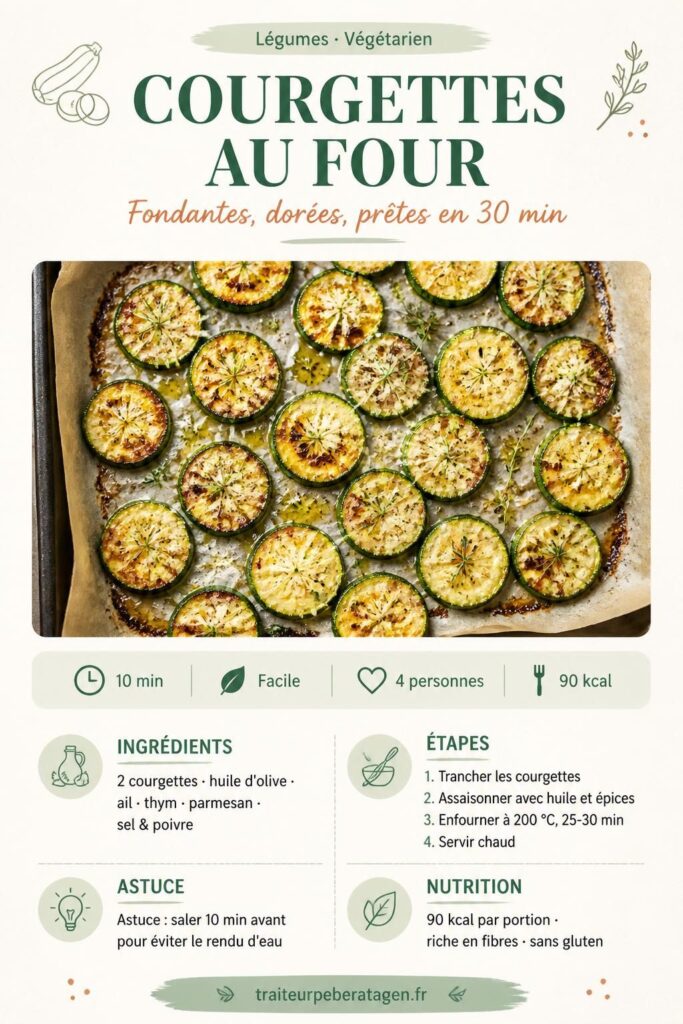 Courgettes au four dorées sur plaque, parmesan et thym, recette facile