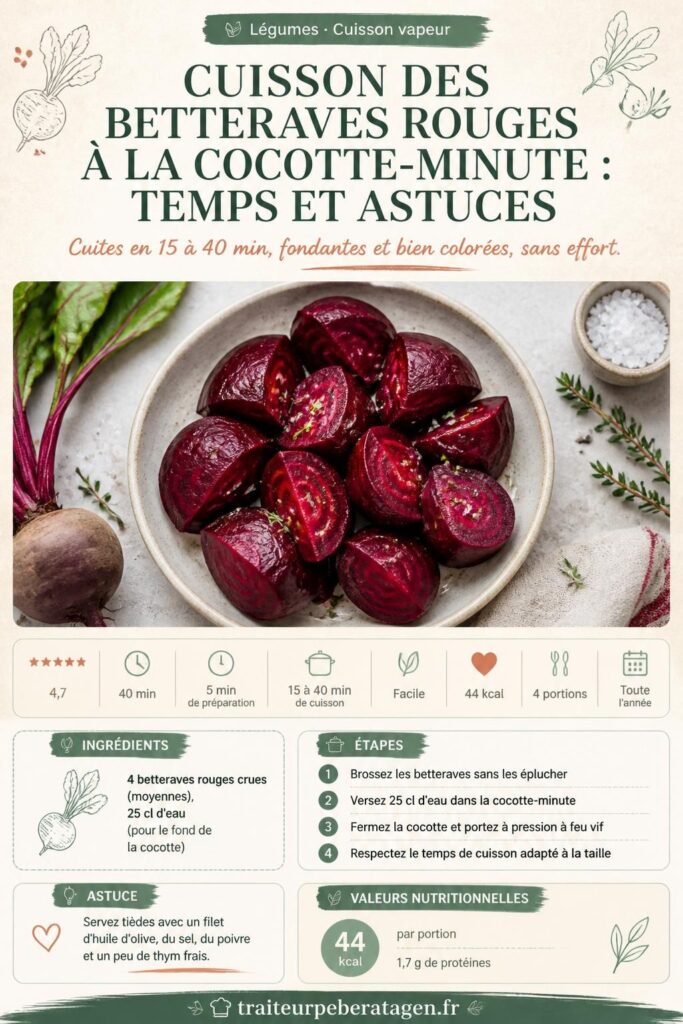 Betteraves rouges cuites à la cocotte-minute, épinglées sur Pinterest