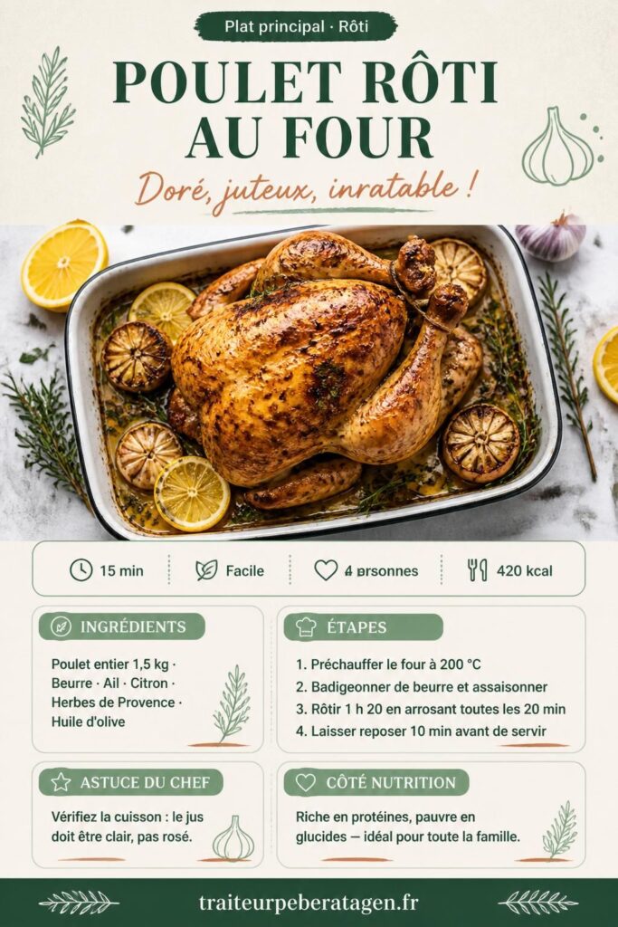 Poulet rôti au four doré et croustillant, herbes de Provence et citron, recette inratable